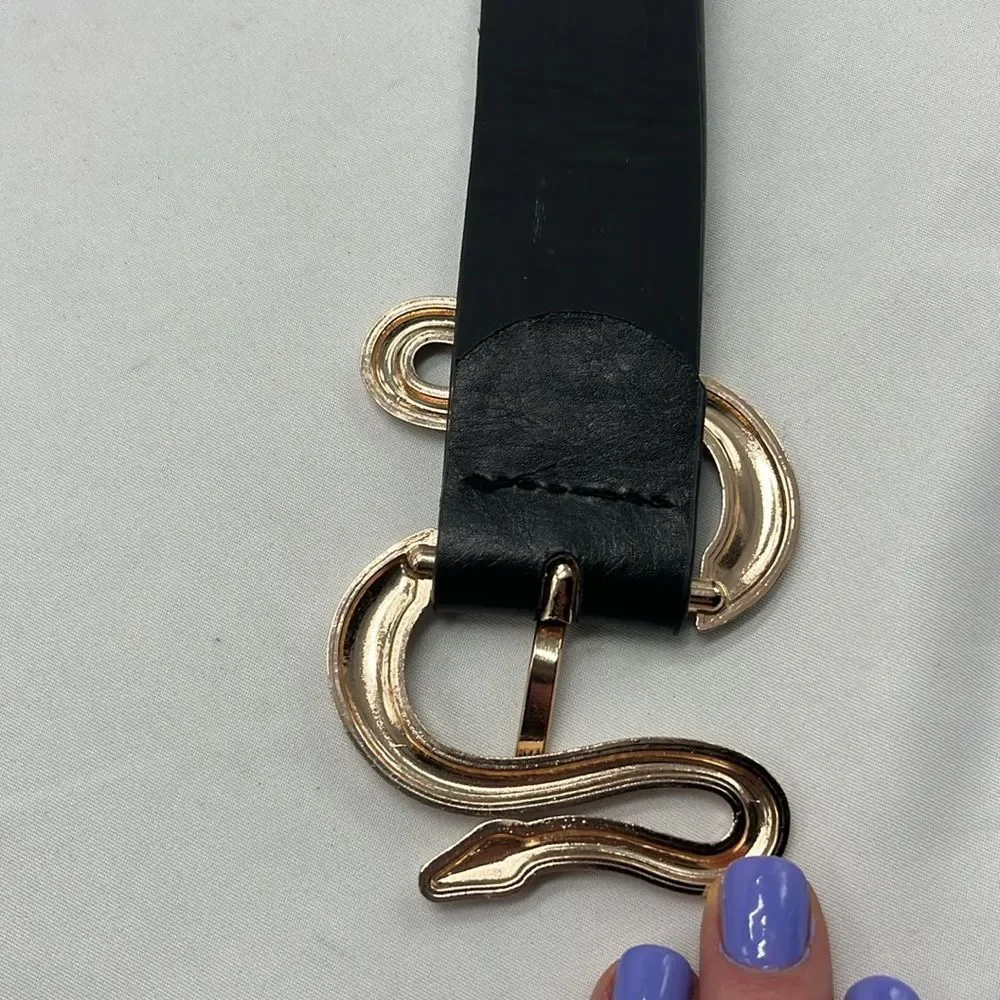 Black Faux Leather Snake Belt